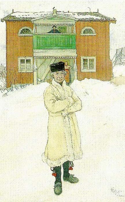 Carl Larsson daniels mats framfor sitt hus- daniels mats i bingsjo Sweden oil painting art